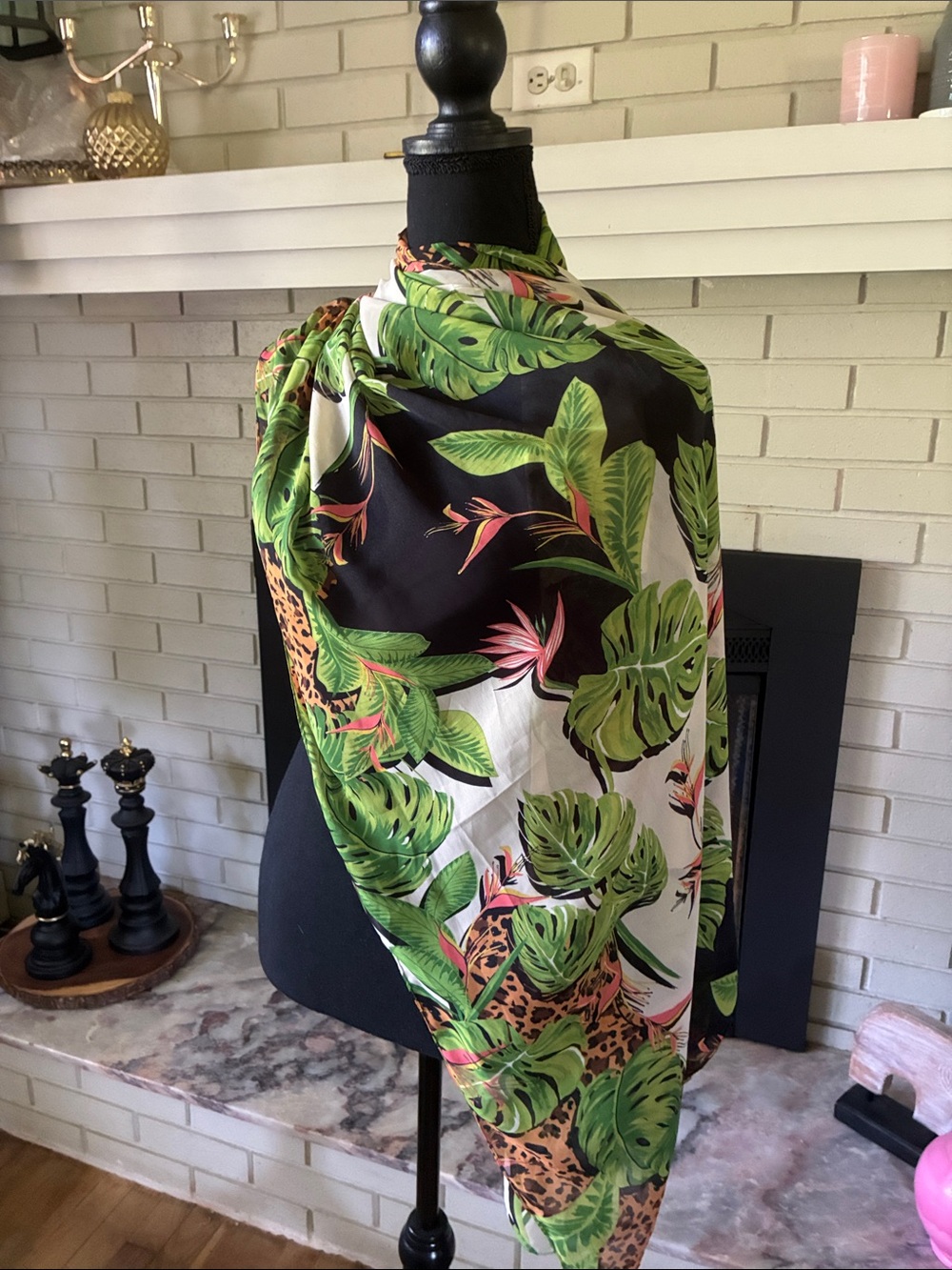 Tropical Leaf & Leopard Print Scarf